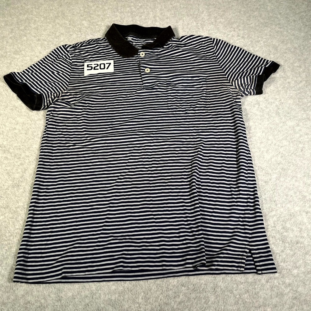 Gapโ Performance Polo Shirt Mens Medium Navy White Striped Cotton Golf Tennis